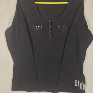 Harley-Davidson women's studded thermal waffle-knit henley shirt (N325)